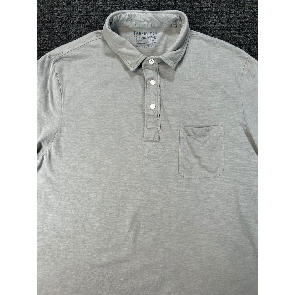 Faherty Sunwashed Polo Shirt Mens XXL Grey Organic Cotton Pocket MKC0081-WGY